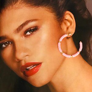 PRETTY BEADED HOOP EARRINGS PINK
